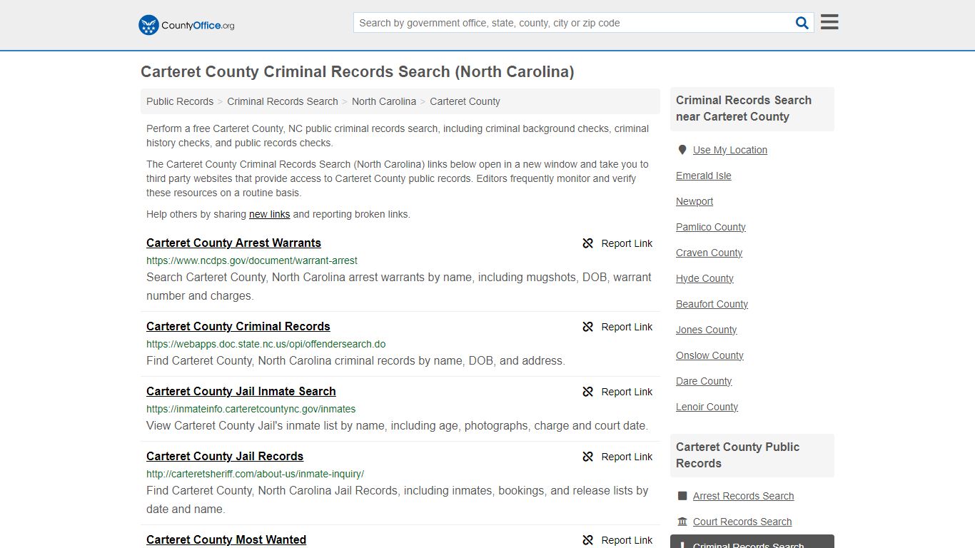 Carteret County Criminal Records Search (North Carolina)